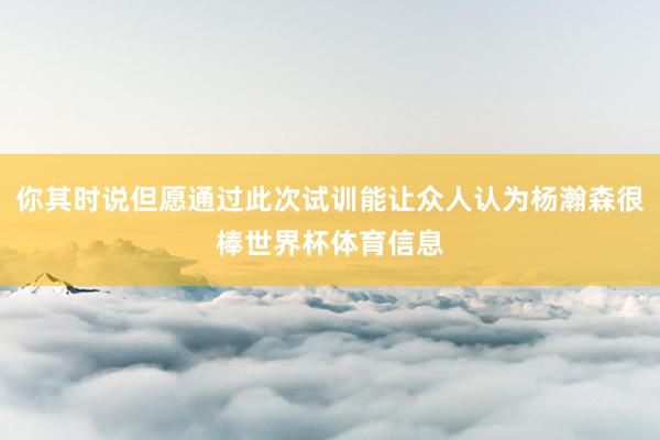 你其时说但愿通过此次试训能让众人认为杨瀚森很棒世界杯体育信息